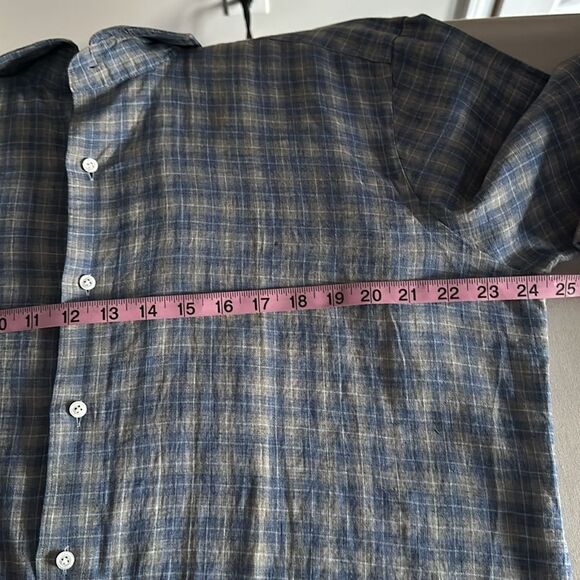 Peter Millar Blue Plaid 100% Linen Button-Up Shirt Mens Long Sleeve Size Large - Picture 6 of 11